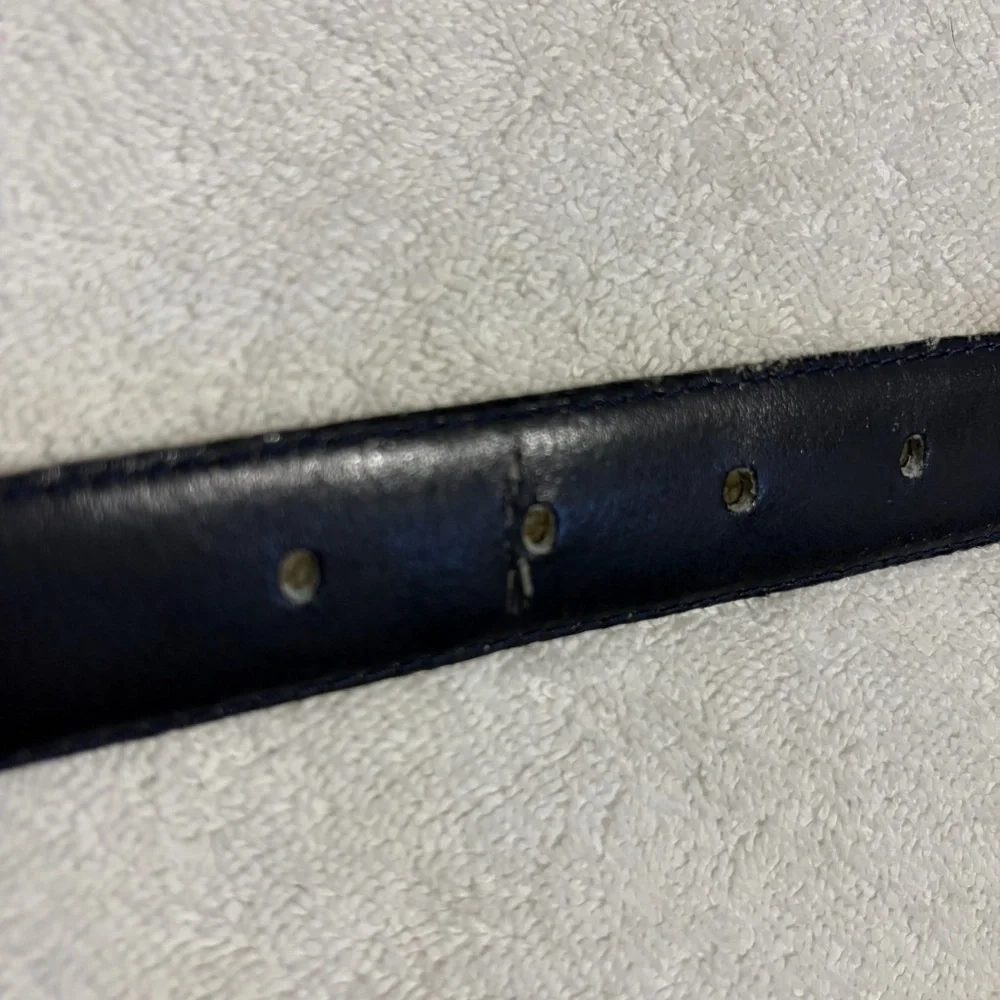 Vintage Christian Dior Blue Leather Belt with Gold-Tone Buckle M